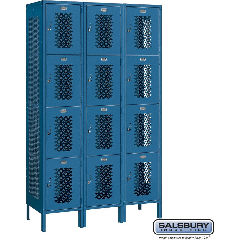 15" Wide Four Tier Vented Metal Locker - 3 Wide - 6 Feet High - 18" Deep by Salsbury