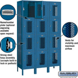 15" Wide Four Tier Vented Metal Locker - 3 Wide - 6 Feet High - 18" Deep by Salsbury