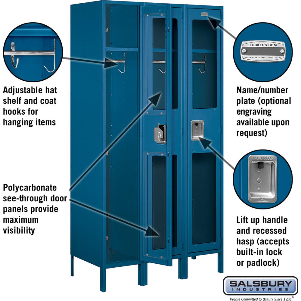 15" Wide Single Tier See-Through Metal Locker - 3 Wide - 6 Feet High - 18" Deep by Salsbury