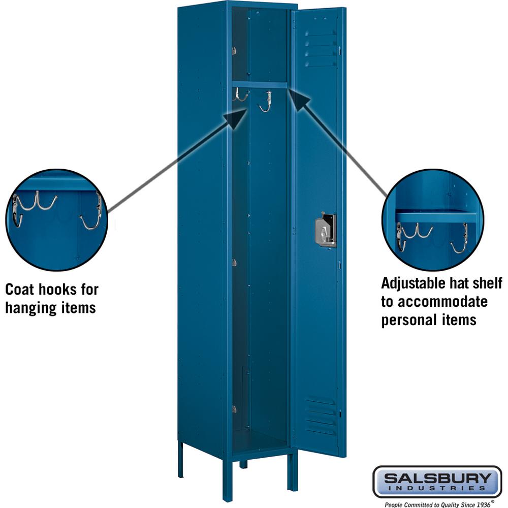 15" Wide Single Tier Standard Metal Locker - 1 Wide - 6 Feet High - 15" Deep by Salsbury