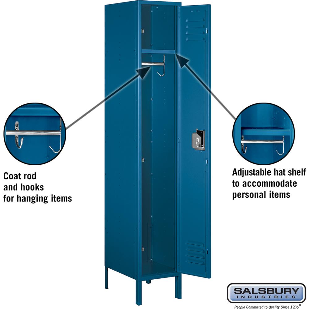 15" Wide Single Tier Standard Metal Locker - 1 Wide - 6 Feet High - 18" Deep by Salsbury