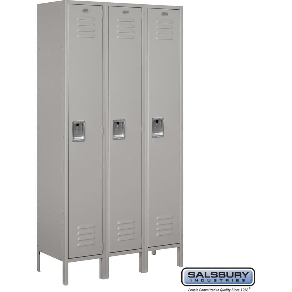15" Wide Single Tier Standard Metal Locker - 3 Wide - 6 Feet High - 15" Deep by Salsbury