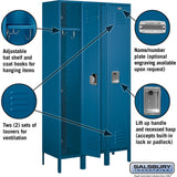 15" Wide Single Tier Standard Metal Locker - 3 Wide - 6 Feet High - 15" Deep by Salsbury