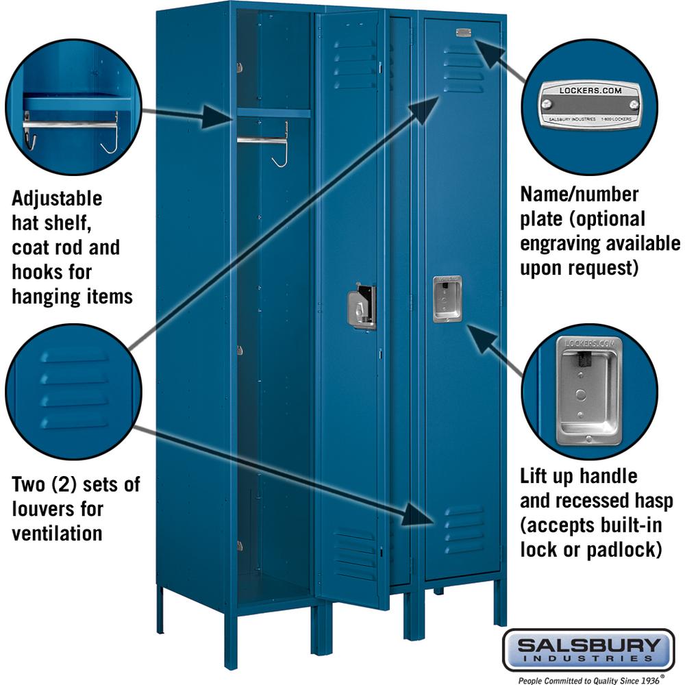 15" Wide Single Tier Standard Metal Locker - 3 Wide - 6 Feet High - 18" Deep by Salsbury