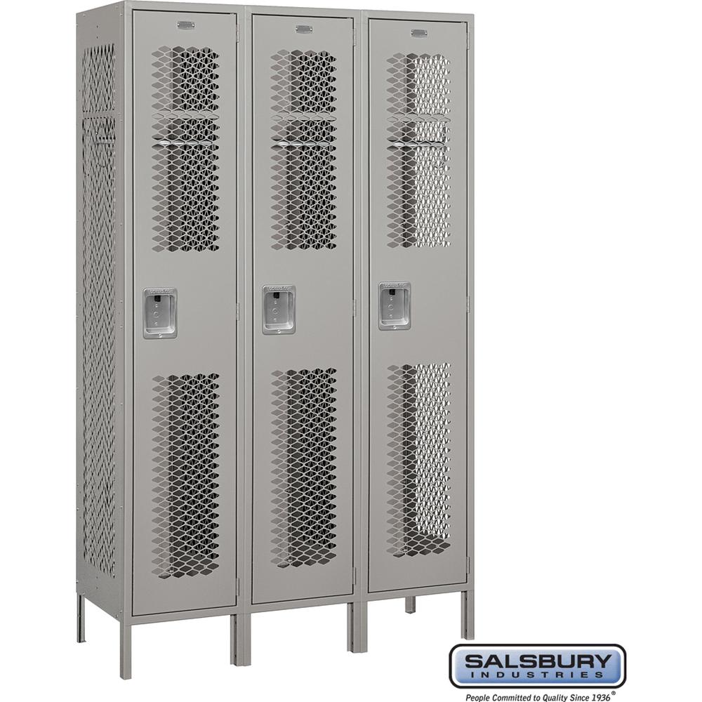 15" Wide Single Tier Vented Metal Locker - 3 Wide - 6 Feet High - 18" Deep by Salsbury