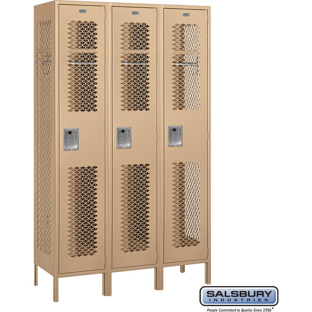 15" Wide Single Tier Vented Metal Locker - 3 Wide - 6 Feet High - 18" Deep by Salsbury