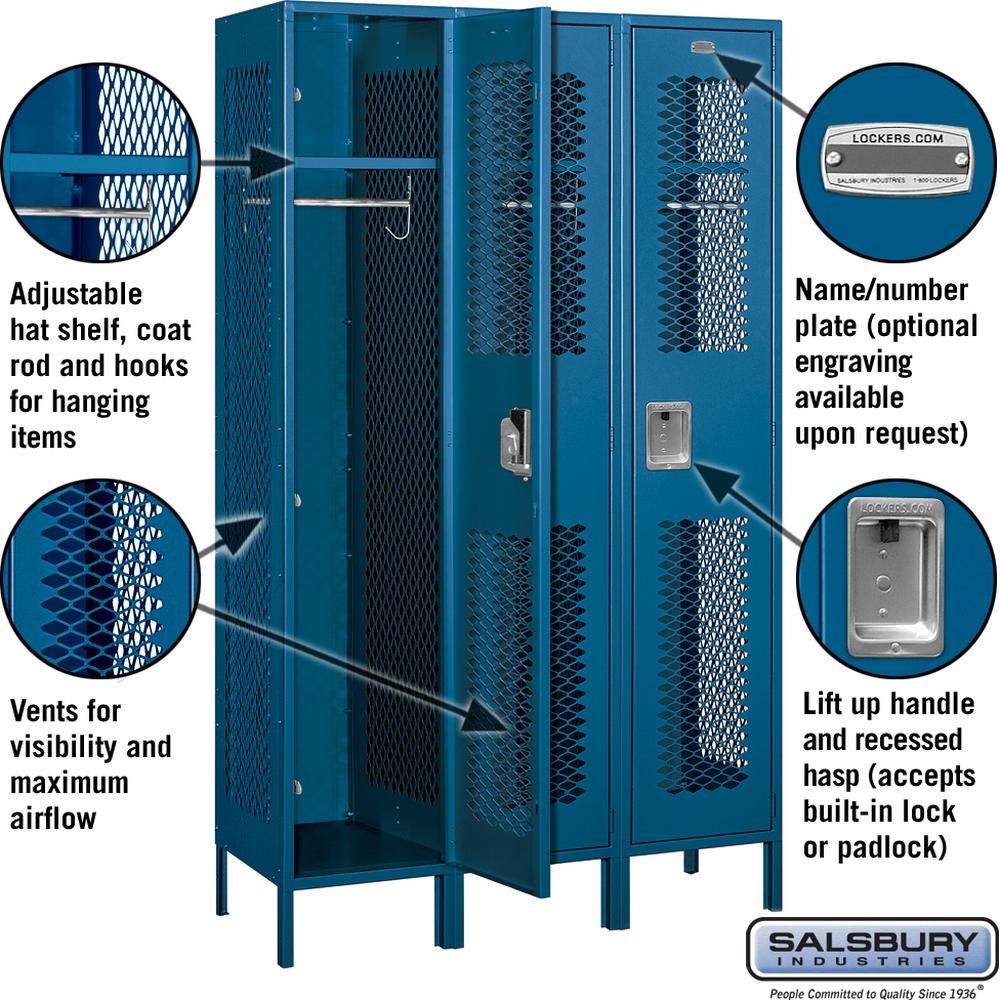 15" Wide Single Tier Vented Metal Locker - 3 Wide - 6 Feet High - 18" Deep by Salsbury