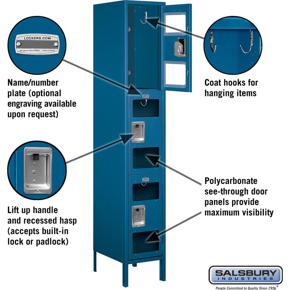 15" Wide Triple Tier See-Through Metal Locker - 1 Wide - 6 Feet High - 18" Deep by Salsbury