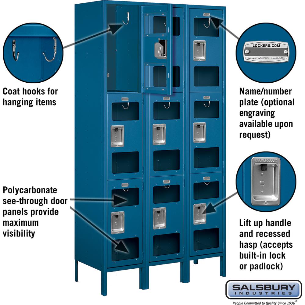 15" Wide Triple Tier See-Through Metal Locker - 3 Wide - 6 Feet High - 15" Deep by Salsbury