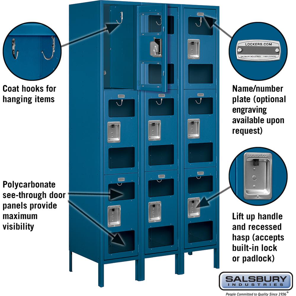 15" Wide Triple Tier See-Through Metal Locker - 3 Wide - 6 Feet High - 18" Deep by Salsbury