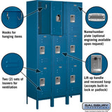 15" Wide Triple Tier Standard Metal Locker - 3 Wide - 6 Feet High - 15" Deep by Salsbury