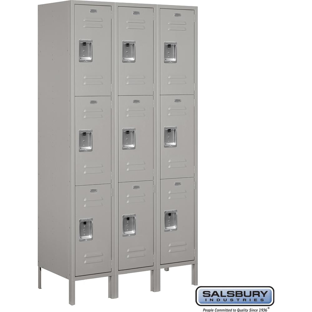15" Wide Triple Tier Standard Metal Locker - 3 Wide - 6 Feet High - 18" Deep by Salsbury