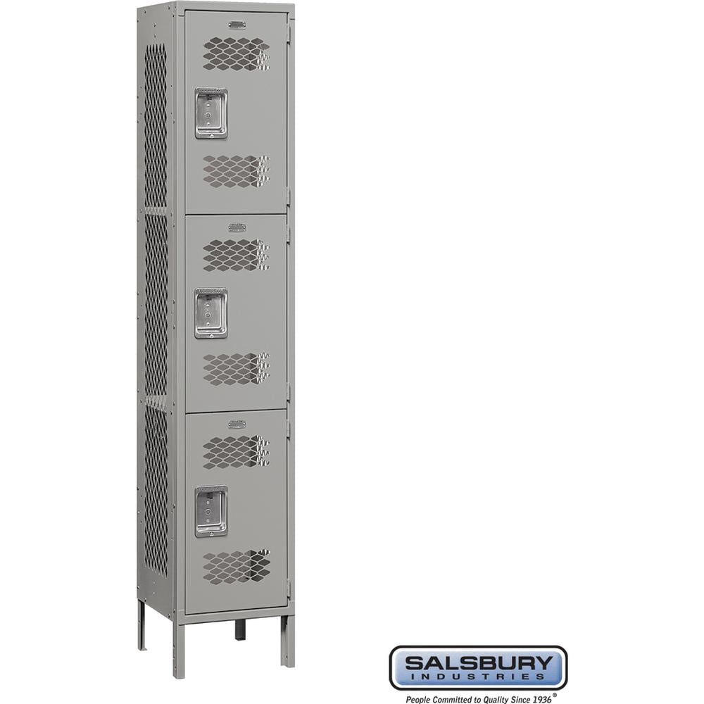 15" Wide Triple Tier Vented Metal Locker - 1 Wide - 6 Feet High - 15" Deep by Salsbury