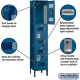 15" Wide Triple Tier Vented Metal Locker - 1 Wide - 6 Feet High - 15" Deep by Salsbury