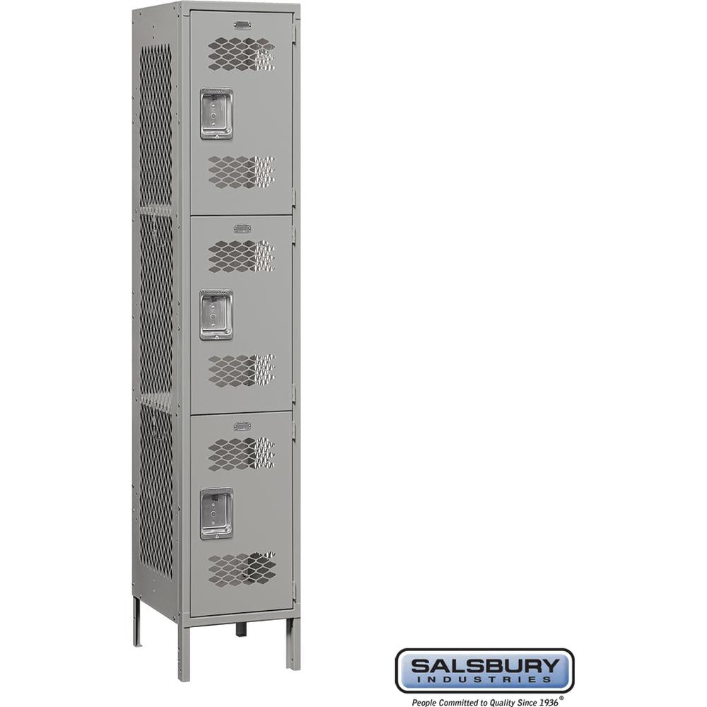 15" Wide Triple Tier Vented Metal Locker - 1 Wide - 6 Feet High - 18" Deep by Salsbury