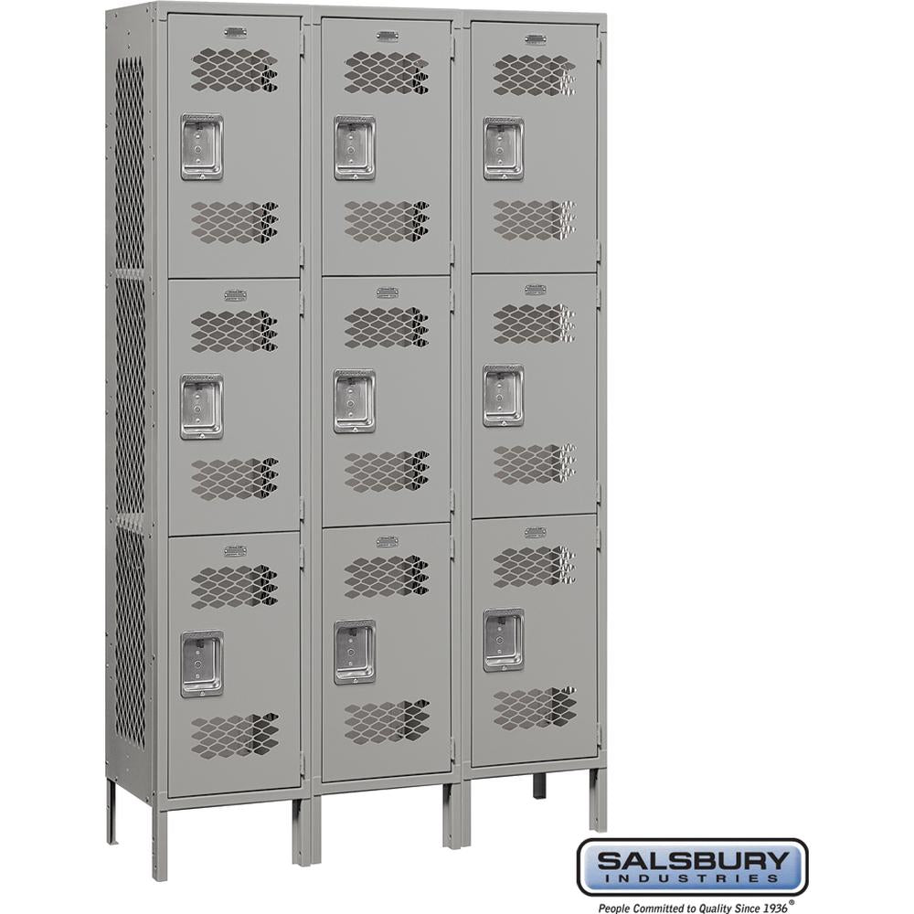 15" Wide Triple Tier Vented Metal Locker - 3 Wide - 6 Feet High - 15" Deep by Salsbury
