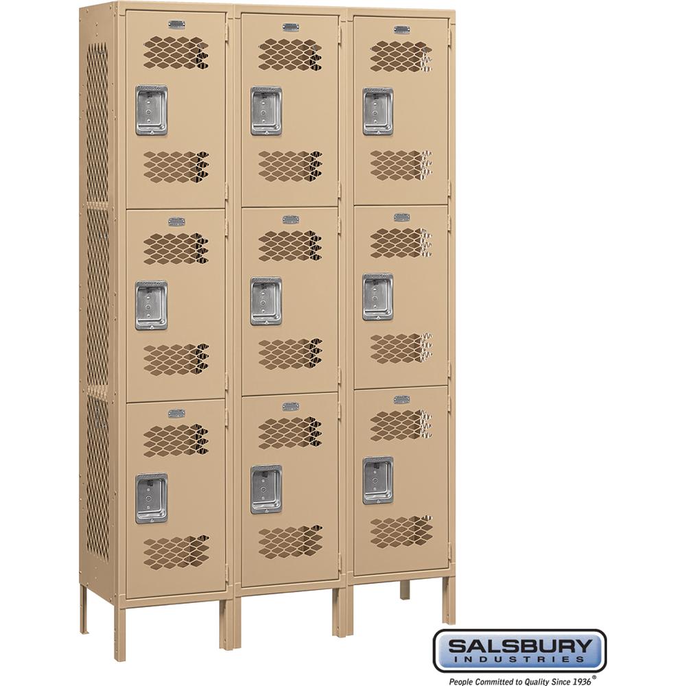 15" Wide Triple Tier Vented Metal Locker - 3 Wide - 6 Feet High - 15" Deep by Salsbury