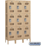 15" Wide Triple Tier Vented Metal Locker - 3 Wide - 6 Feet High - 15" Deep by Salsbury
