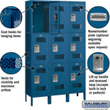 15" Wide Triple Tier Vented Metal Locker - 3 Wide - 6 Feet High - 15" Deep by Salsbury