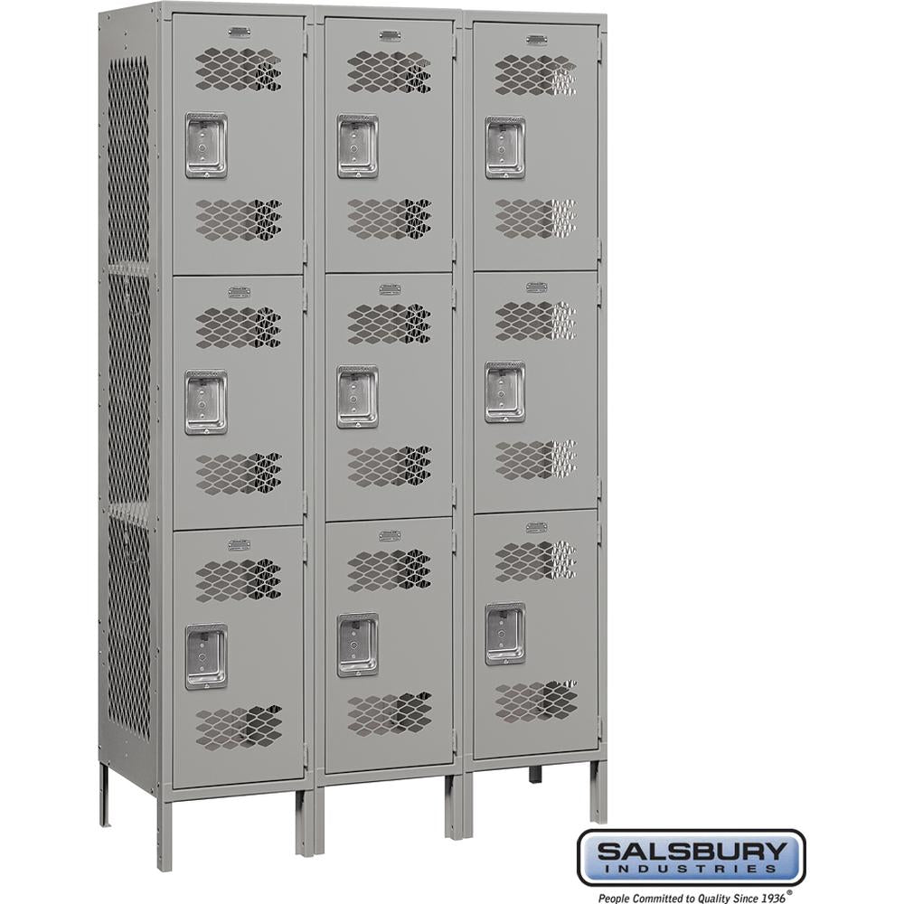 15" Wide Triple Tier Vented Metal Locker - 3 Wide - 6 Feet High - 18" Deep by Salsbury