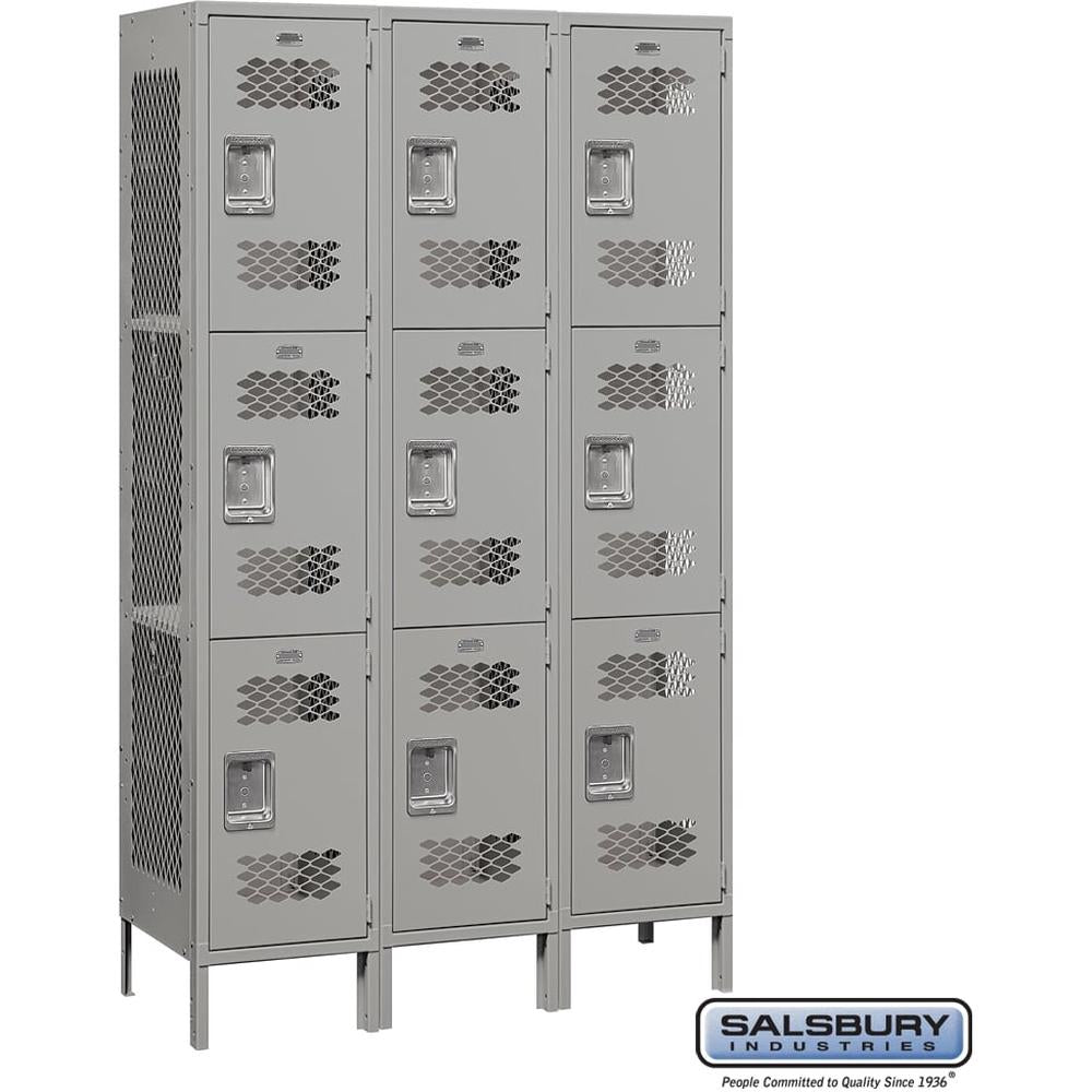 15" Wide Triple Tier Vented Metal Locker - 3 Wide - 6 Feet High - 18" Deep by Salsbury