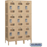 15" Wide Triple Tier Vented Metal Locker - 3 Wide - 6 Feet High - 18" Deep by Salsbury