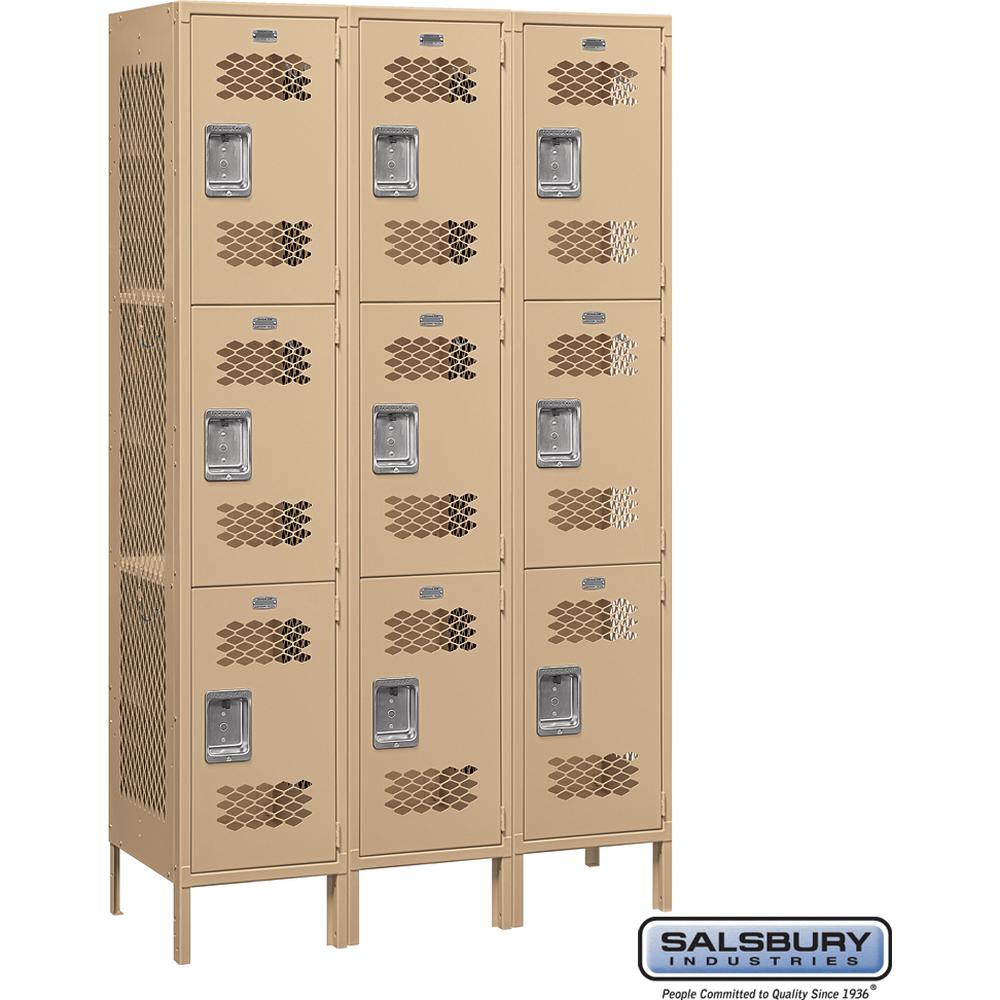 15" Wide Triple Tier Vented Metal Locker - 3 Wide - 6 Feet High - 18" Deep by Salsbury
