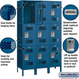 15" Wide Triple Tier Vented Metal Locker - 3 Wide - 6 Feet High - 18" Deep by Salsbury