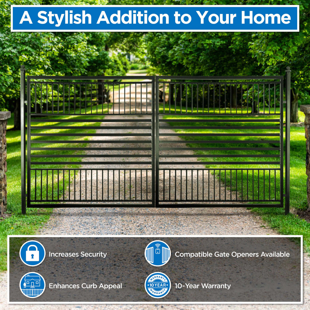 Aleko Automated Steel Dual Swing Driveway Gate and Gate Opener Complete Kit – Barcelona Style – 16 x 6 Feet