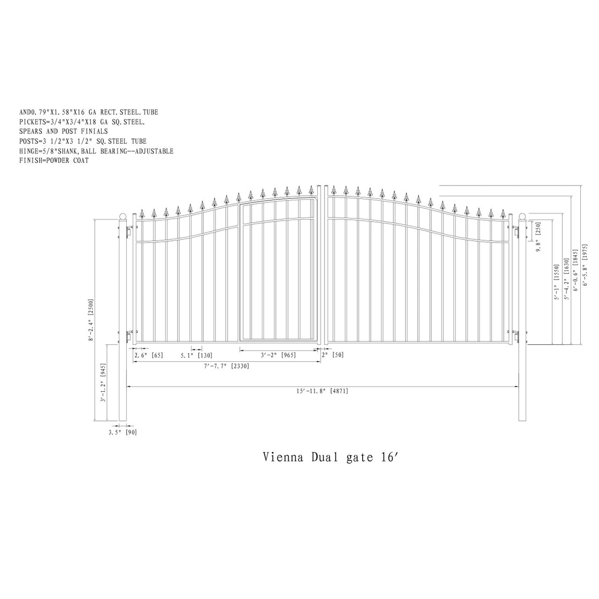 Aleko Steel Dual Swing Driveway Gate with Built-In Pedestrian Door - VIENNA Style - 16 x 7 Feet