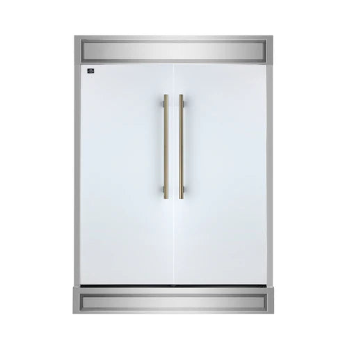 FORNO Maderno 60" 27.2 cu.ft. Convertible Refrigerator and Freezer with Modern Trim Kit in White with Antique Brass Handles, FFFFD1722-60MG-WHT