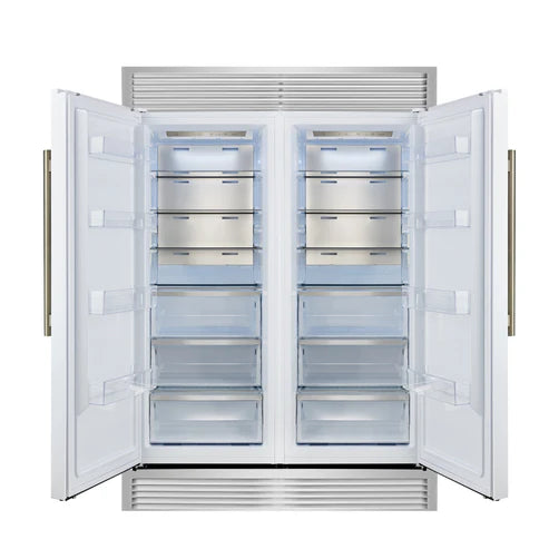 FORNO Maderno 60" 27.2 cu.ft. Convertible Refrigerator and Freezer with Grill Trim Kit in White with Antique Brass Handles, FFFFD1722-60SG-WHT