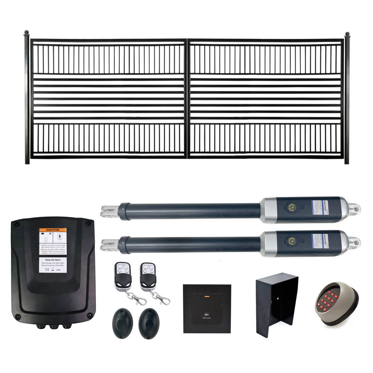 Aleko Automated Steel Dual Swing Driveway Gate and Gate Opener Complete Kit – Barcelona Style – 18 x 6 Feet