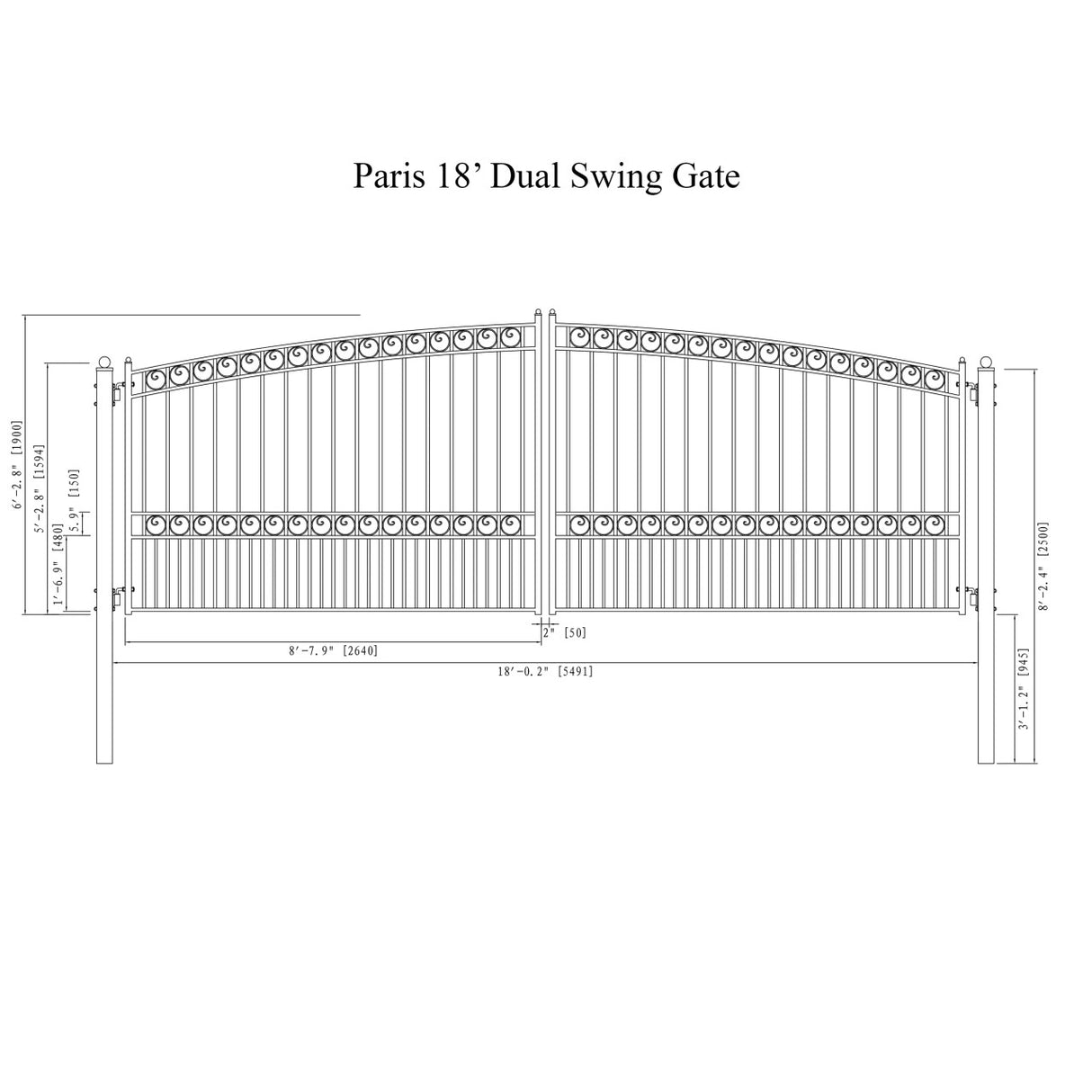 Aleko Automated Steel Dual Swing Driveway Gate and Gate Opener Complete Kit – PARIS Style – 18 x 6 Feet