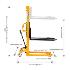 Apollolift Manual Hydraulic Stacker Pallet Stacker Adjustable Forks 2200lbs Cap. 63" Lift Height A-3003