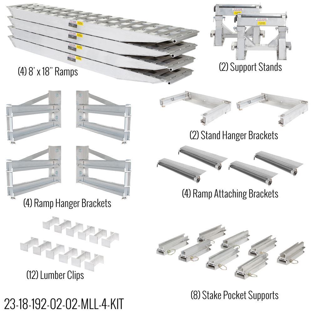 8' L x 18" W / 4 Ramp System for 18" H Step Deck Trailers - 23,500 lb. Cap