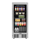 15 in. Small Stainless Steel, Glass-Door Built-In Refrigerator and Beverage Cooler, 3 cu. ft.