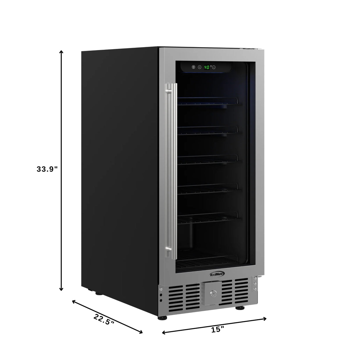 15 in. Small Stainless Steel, Glass-Door Built-In Refrigerator and Beverage Cooler, 3 cu. ft.