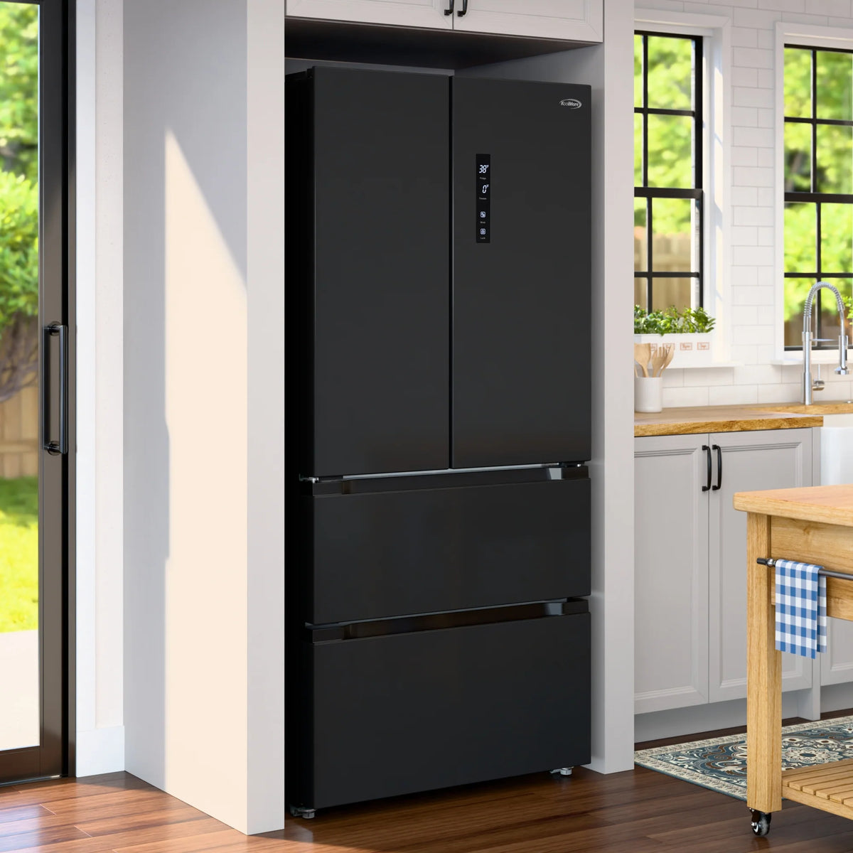 KoolMore 17.9 Cu. Ft. 33-Inch 4-Door French Door Refrigerator with Manual Twist Ice Maker, Black