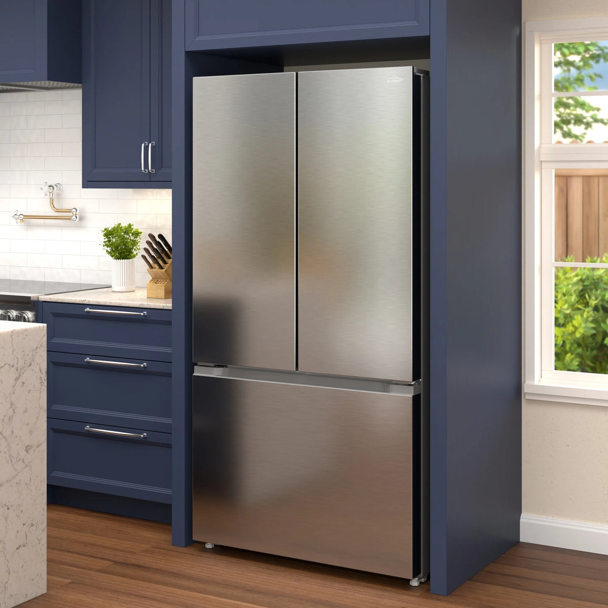 KoolMore 20.3 Cu. Ft. 36-Inch French Door Refrigerator with Automatic Ice Maker, Stainless Steel