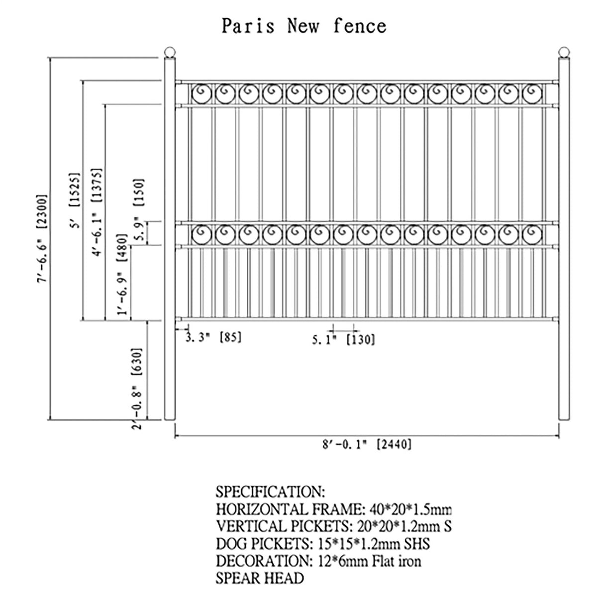 Aleko 2-Panel Fence Kit – PARIS Style – 8x5 ft. Each