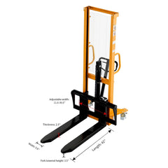 Apollolift Manual Hydraulic Stacker Pallet Stacker Adjustable Forks 2200lbs Cap. 63" Lift Height A-3003