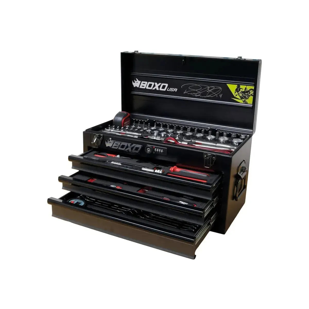 Boxo MotoBox | Ricky Carmichael 3-Drawer Portable Tool Box with 103-Piece Metric Motorcycle Tool Set