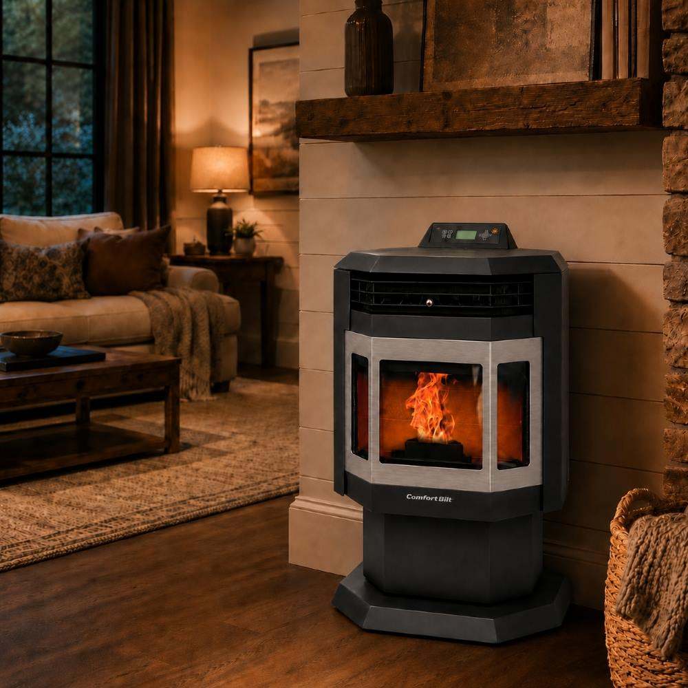 ComfortBilt HP21 24" Black Wood Pellet Stove with Stainless Steel Trim