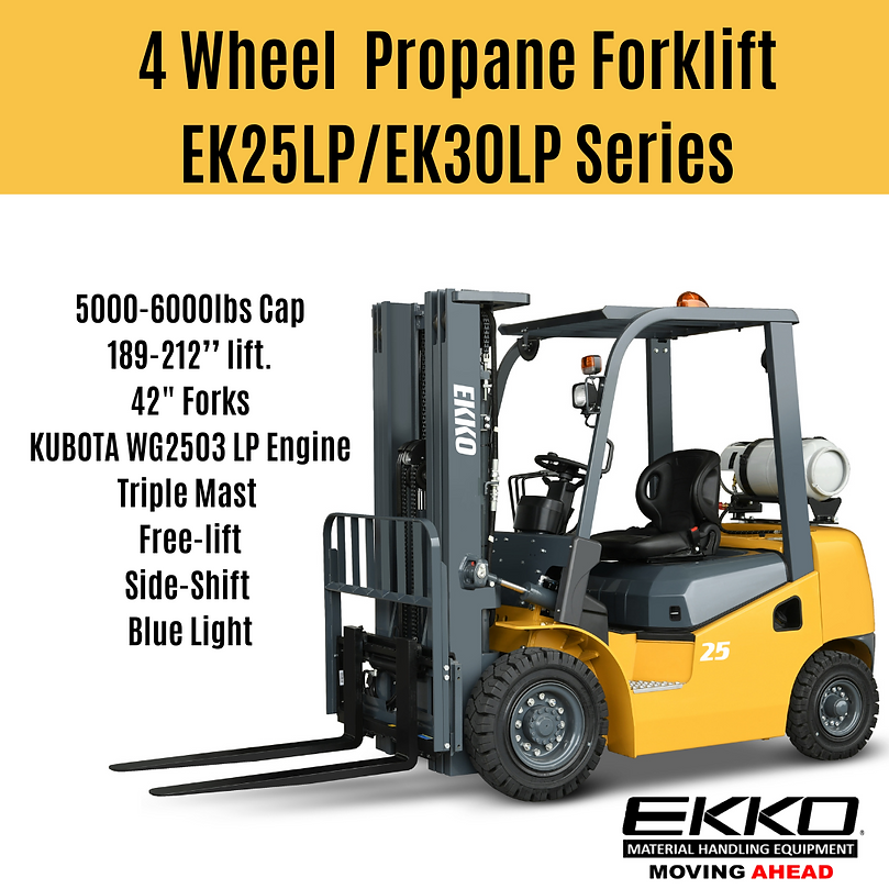 EKKO Lifts EK25CLP Forklift Liquid Propane (LPG) 4-Wheel - 5,000 lbs Capacity, 189" Lift - Cushion Tire