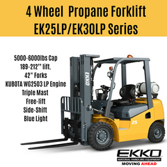 EKKO Lifts EK25CLP Forklift Liquid Propane (LPG) 4-Wheel - 5,000 lbs Capacity, 189" Lift - Cushion Tire