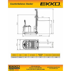 EKKO Lift EK14S-130 Electric Counterbalanced Walkie Stacker 3,300 lbs - 130" Side Shift