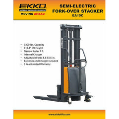 EKKO Fork-Over 45" Semi-Electric Stacker EA15C with 119" Lift & 3,300 lbs Capacity