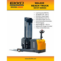 EKKO Lift EH15TH Electric Moving Mast Walkie Reach Truck 3,300 lbs Capacity - 216" Height