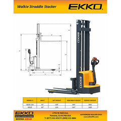 EKKO Lift Electric Straddle Stacker 2,800 lbs Capacity - 119" & 138" Height EB13E EB13E-138